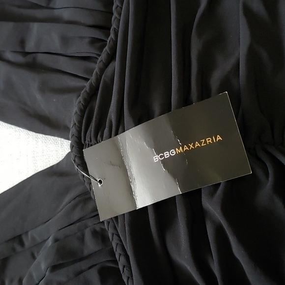 NWT BCBG Maxazria Black Empire Ruched Mini Dress Sleeveless V, Size M - Picture 9 of 12